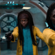 Intergalactic's Eleanor Tomlinson, Sharon Duncan-Brewster, and Diany Samba-Bandza take aim.